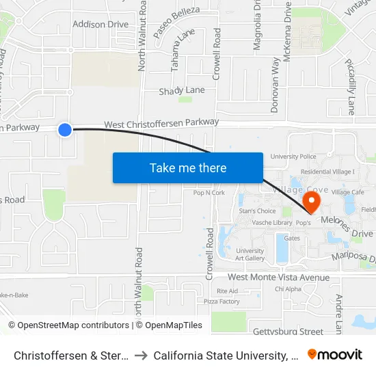 Christoffersen & Sterling Oak to California State University, Stanislaus map