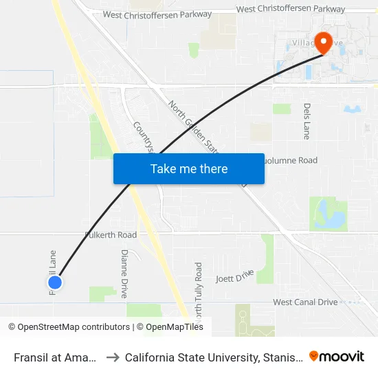 Fransil at Amazon to California State University, Stanislaus map