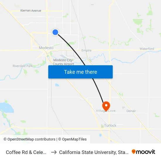 Coffee Rd & Celeste Dr to California State University, Stanislaus map