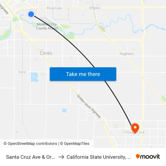 Santa Cruz Ave & Oregon Dr to California State University, Stanislaus map