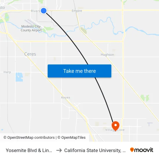 Yosemite Blvd & Lincoln Ave to California State University, Stanislaus map