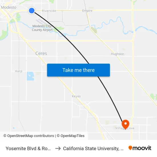 Yosemite Blvd & Rosina Ave to California State University, Stanislaus map