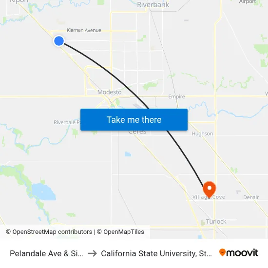 Pelandale Ave & Sisk Rd to California State University, Stanislaus map