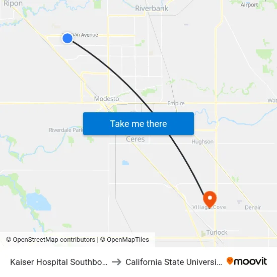 Kaiser Hospital Southbound - Dale Rd to California State University, Stanislaus map