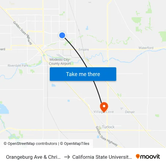 Orangeburg Ave & Christiansen Dr to California State University, Stanislaus map
