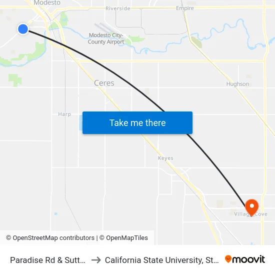 Paradise Rd & Sutter Ave to California State University, Stanislaus map