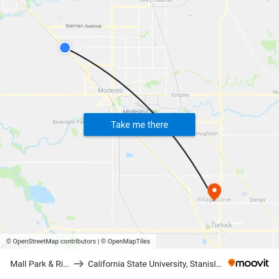 Mall Park & Ride to California State University, Stanislaus map