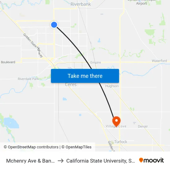 Mchenry Ave & Bangs Ave to California State University, Stanislaus map