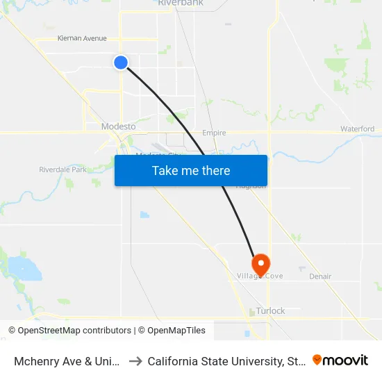 Mchenry Ave & Union Ave to California State University, Stanislaus map
