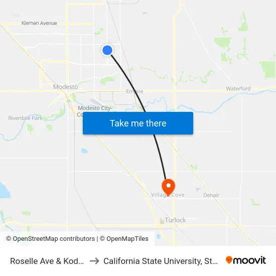 Roselle Ave & Kodiak Dr to California State University, Stanislaus map