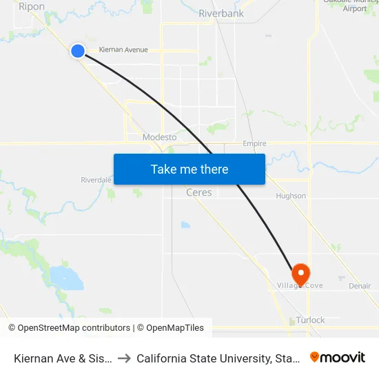 Kiernan Ave & Sisk Rd to California State University, Stanislaus map