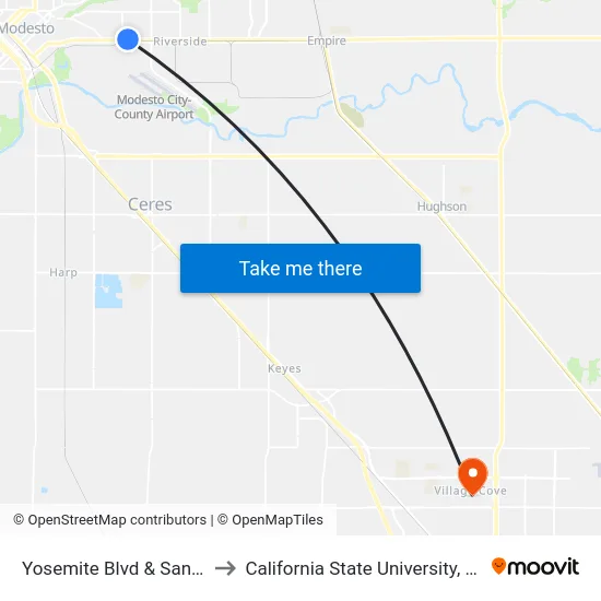 Yosemite Blvd & San Juan Dr to California State University, Stanislaus map