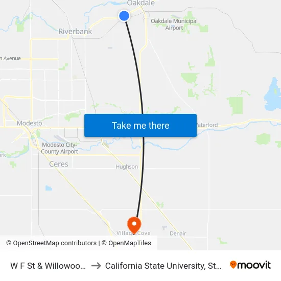 W F St & Willowood Ave to California State University, Stanislaus map