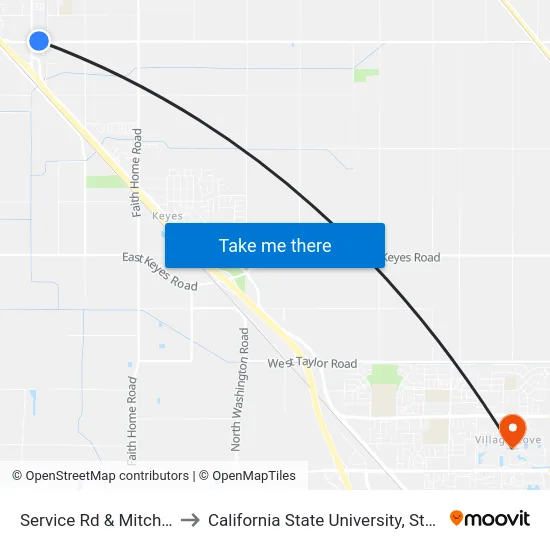 Service Rd & Mitchell Rd to California State University, Stanislaus map