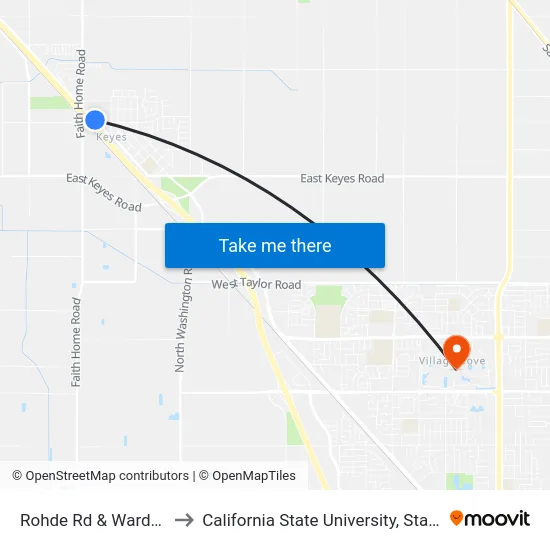 Rohde Rd & Warda Ave to California State University, Stanislaus map