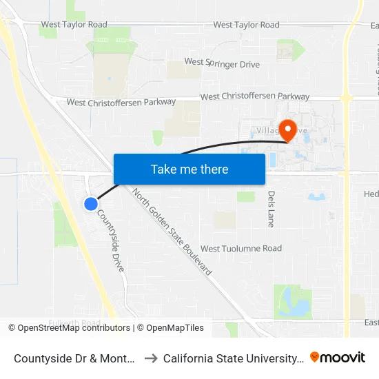Countyside Dr & Monte Vista Ave to California State University, Stanislaus map