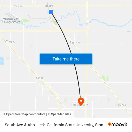 South Ave & Abbie St to California State University, Stanislaus map