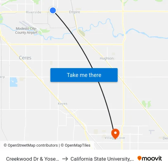 Creekwood Dr & Yosemite Blvd to California State University, Stanislaus map