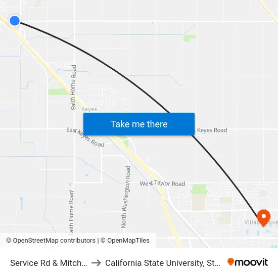 Service Rd & Mitchell Rd to California State University, Stanislaus map