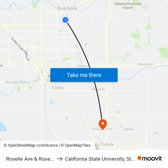 Roselle Ave & Rose Brook to California State University, Stanislaus map