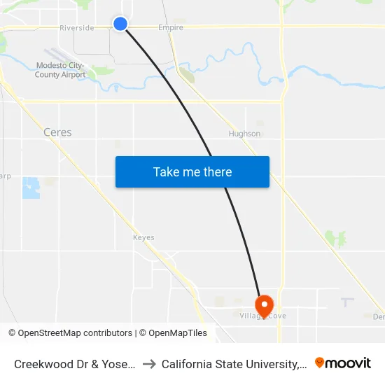 Creekwood Dr & Yosemite Blvd to California State University, Stanislaus map
