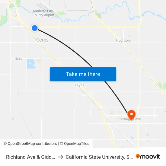 Richland Ave & Giddings St to California State University, Stanislaus map