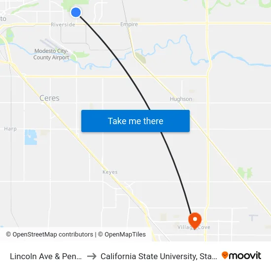 Lincoln Ave & Penny Ln to California State University, Stanislaus map