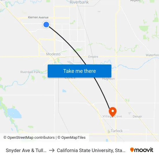 Snyder Ave & Tully Rd to California State University, Stanislaus map