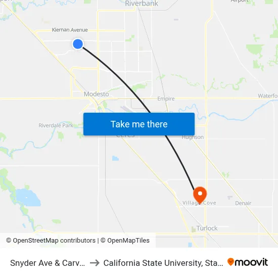 Snyder Ave & Carver Rd to California State University, Stanislaus map