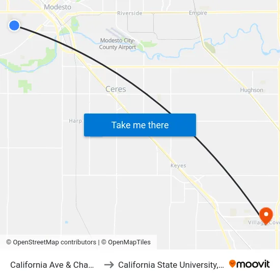 California Ave & Champagne Ct to California State University, Stanislaus map