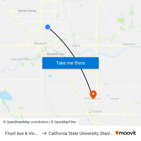 Floyd Ave & Vicki Ct to California State University, Stanislaus map