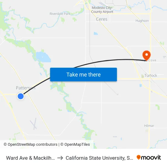 Ward Ave & Mackilhaffy Dr to California State University, Stanislaus map