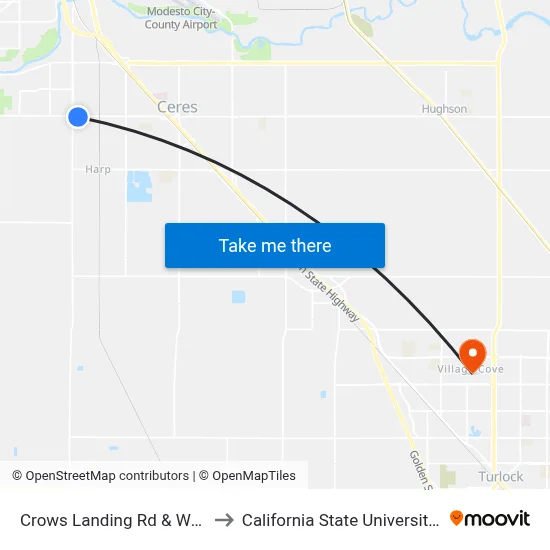 Crows Landing Rd & Whitmore Ave to California State University, Stanislaus map