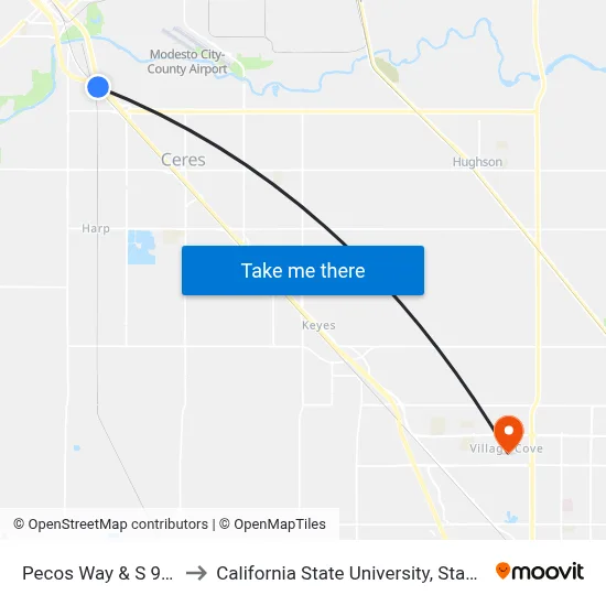 Pecos Way & S 9th St to California State University, Stanislaus map