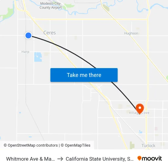 Whitmore Ave & Malik Ave to California State University, Stanislaus map