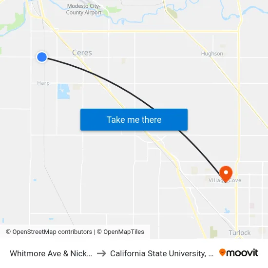 Whitmore Ave & Nickerson Dr to California State University, Stanislaus map