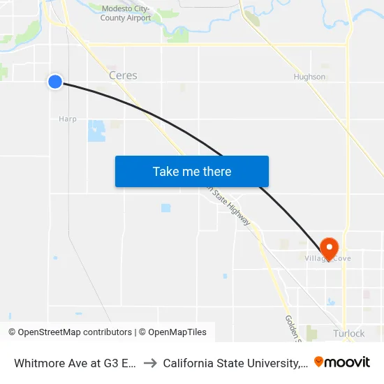 Whitmore Ave at G3 Enterprises to California State University, Stanislaus map
