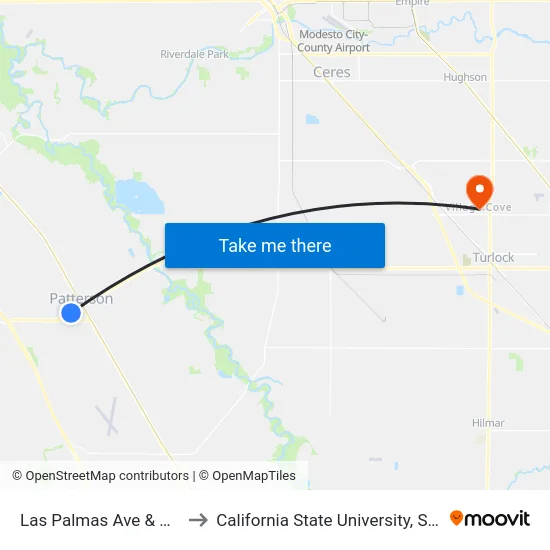 Las Palmas Ave & N 9th St to California State University, Stanislaus map