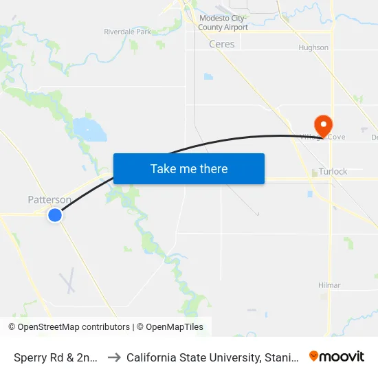 Sperry Rd & 2nd St to California State University, Stanislaus map