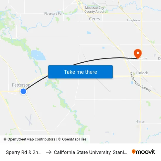 Sperry Rd & 2nd St to California State University, Stanislaus map