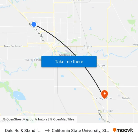 Dale Rd & Standiford Rd to California State University, Stanislaus map