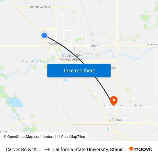 Carver Rd & 9th St to California State University, Stanislaus map