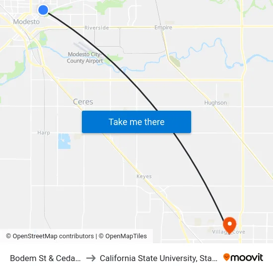 Bodem St & Cedar Ave to California State University, Stanislaus map