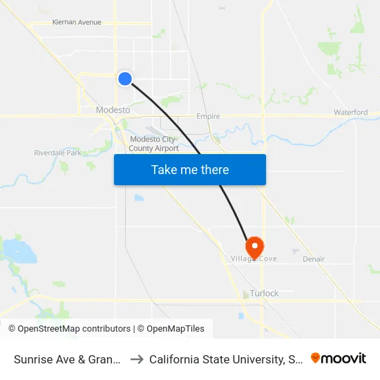 Sunrise Ave & Granger Ave to California State University, Stanislaus map