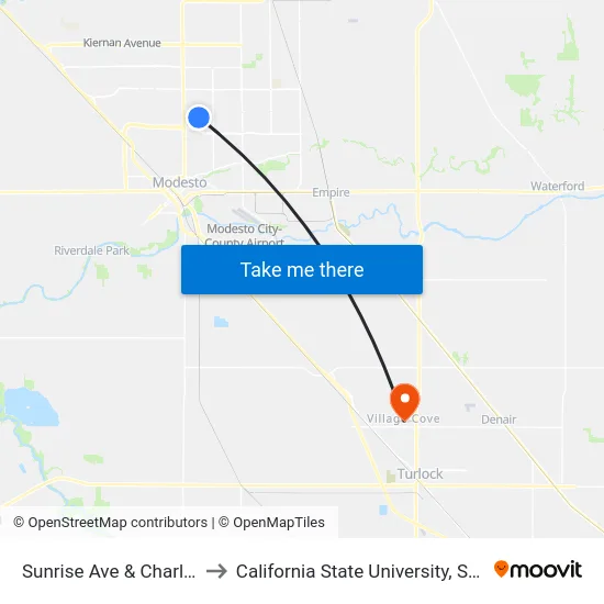 Sunrise Ave & Charles Ave to California State University, Stanislaus map