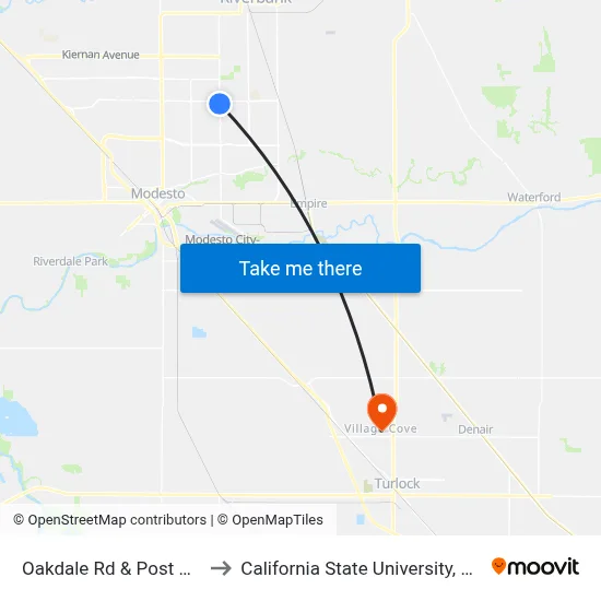Oakdale Rd & Post Office Dr to California State University, Stanislaus map