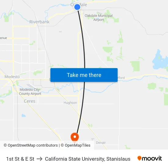 1st St & E St to California State University, Stanislaus map