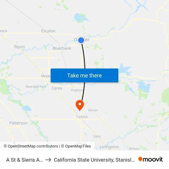 A St & Sierra Ave to California State University, Stanislaus map