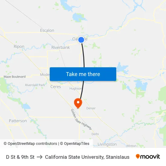 D St & 9th St to California State University, Stanislaus map