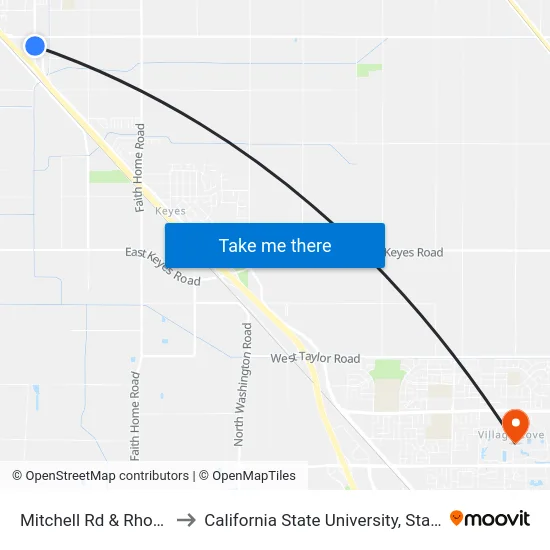 Mitchell Rd & Rhode Rd to California State University, Stanislaus map